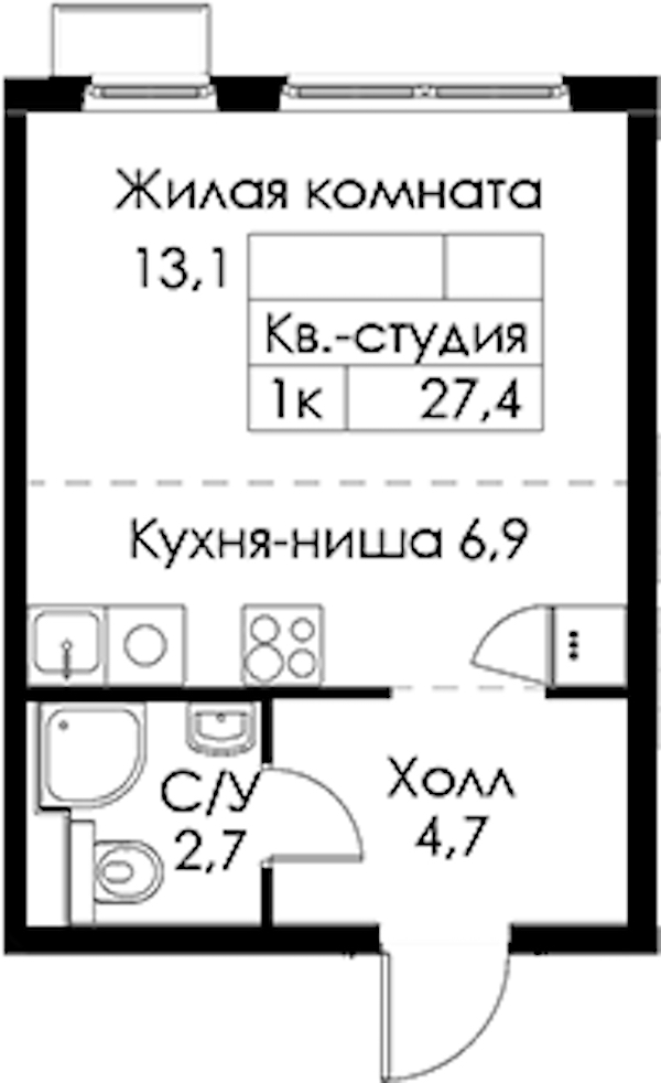Квартира студия 27.4 м², 13/13 эт., ЖК «Кантемировская 11»